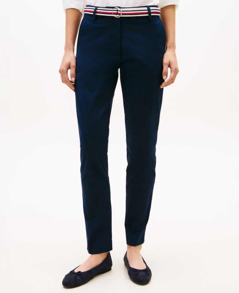 Women's Twill Slim Belted Chinos Pants