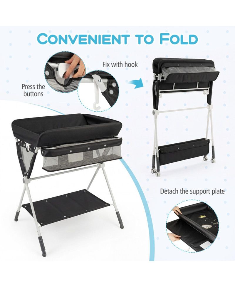 3-Level Adjustable Portable Baby Changing Table with Wheels