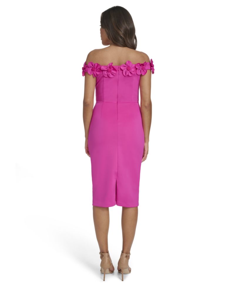 Women's Off-The-Shoulder 3D Floral Midi Dress