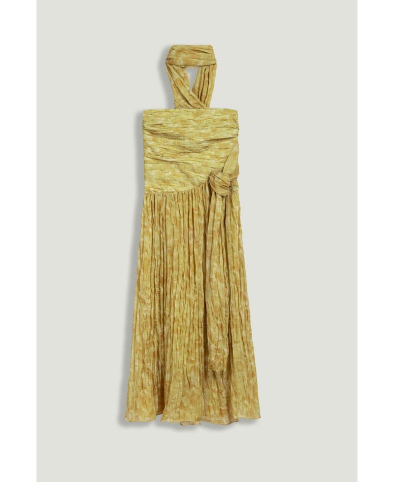 Women's Strapless A-Line Ruched Corset Bodice Viscose-Blend Midi Dress