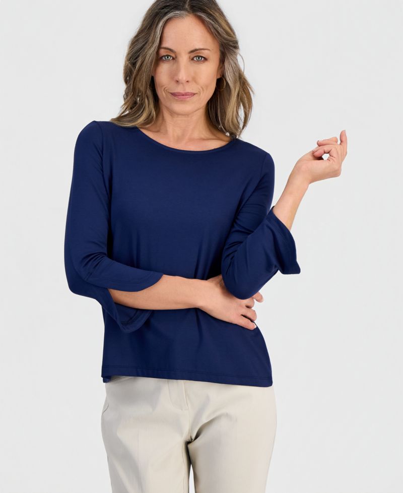 Petite 3/4-Length Tulip Sleeve Scoop Neck T-Shirt