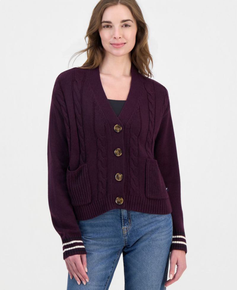 Women's Cable-Front V-Neck Cardigan