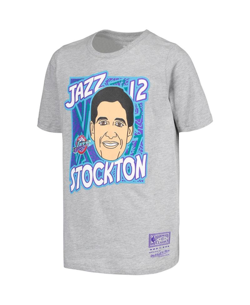 Big Boys John Stockton Gray Utah Jazz Hardwood Classics King of the Court Player T-shirt