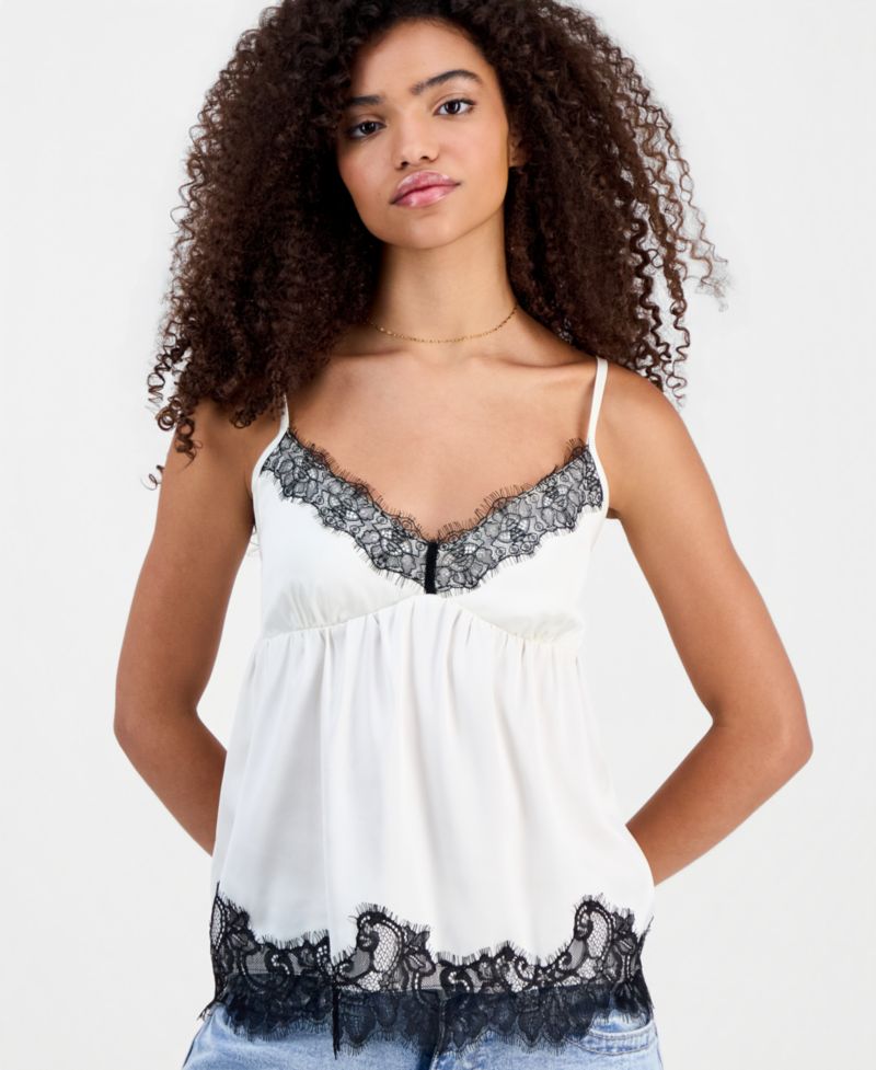 Juniors' Lace-Trim Satin Camisole