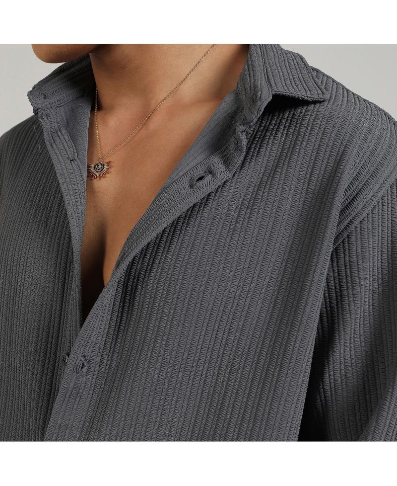 Men's Ash Grey Stripe-Creased Shirt