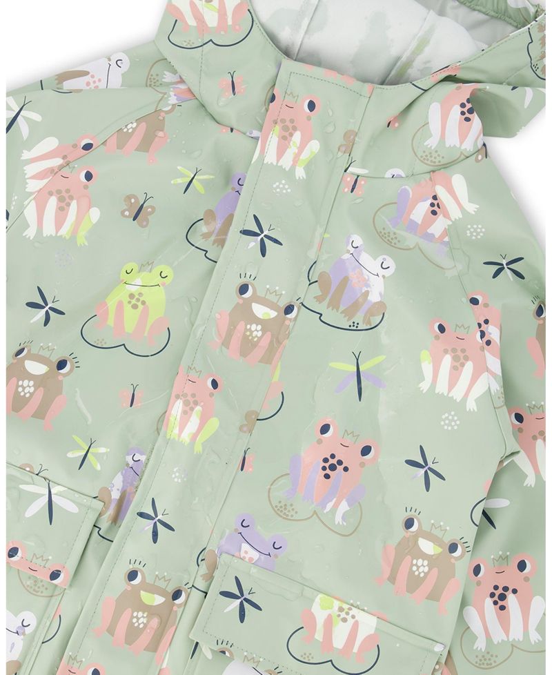Little Girls Polyurethane Frog Print Rain One-Piece