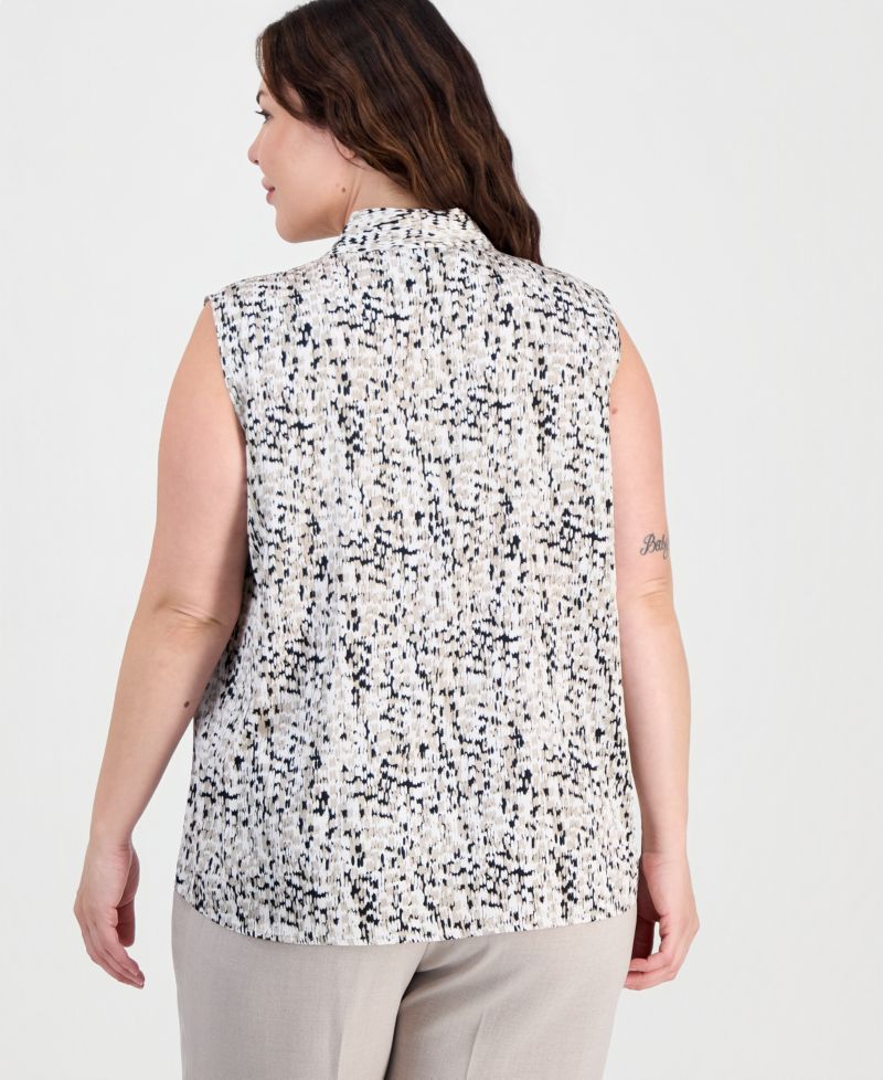Plus Size V-Neck Front-Pleat Top