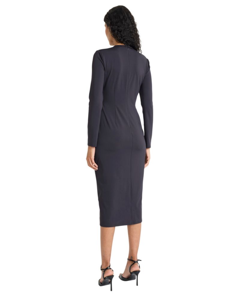 Women's Ring Detailed Long-Sleeve Midi Dress