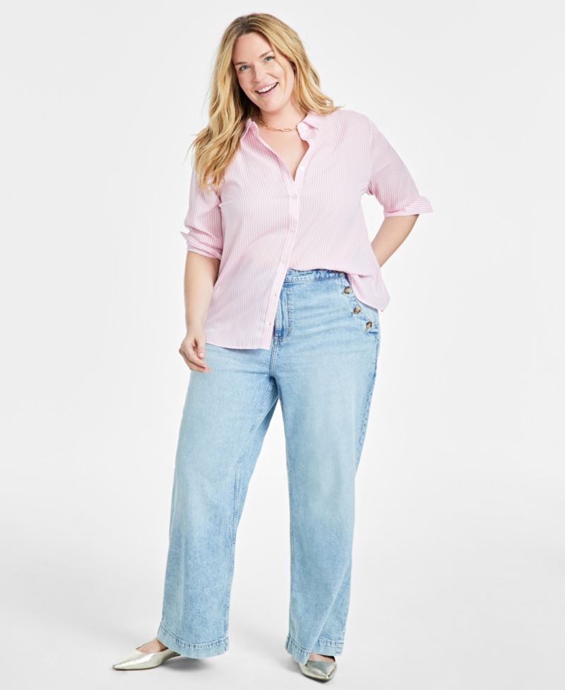 Trendy Plus Size Button-Front Crepe Shirt