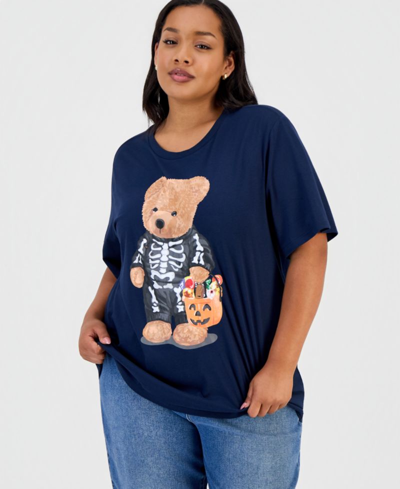 Trendy Plus Size Trick-Or-Treat Teddy Bear Graphic T-Shirt