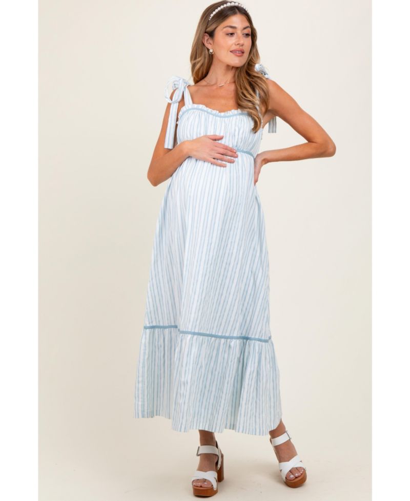Women's Ivory Striped Bow-Tie Maxi Dress