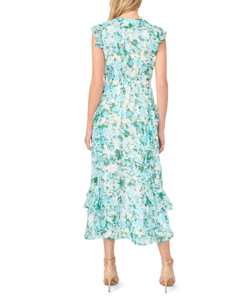 Women's Printed Ruffle Wrap Midi Dress