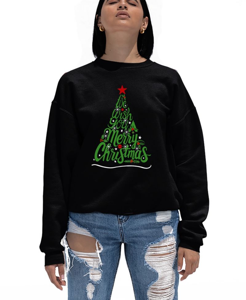 Women's We Wish You A Merry Christmas Word Art Crew Neck Sweatshirt