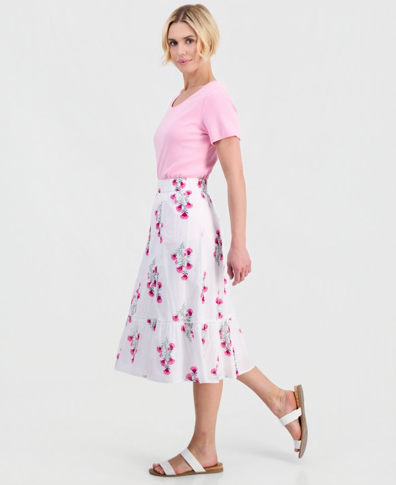 Petite Cotton Floral-Embroidered Midi Skirt