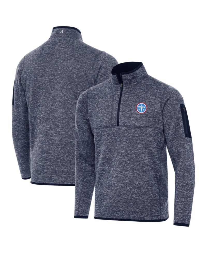 Men's Heather Navy Tennessee Titans Fortune Quarter-Zip Pullover Sweatshirt