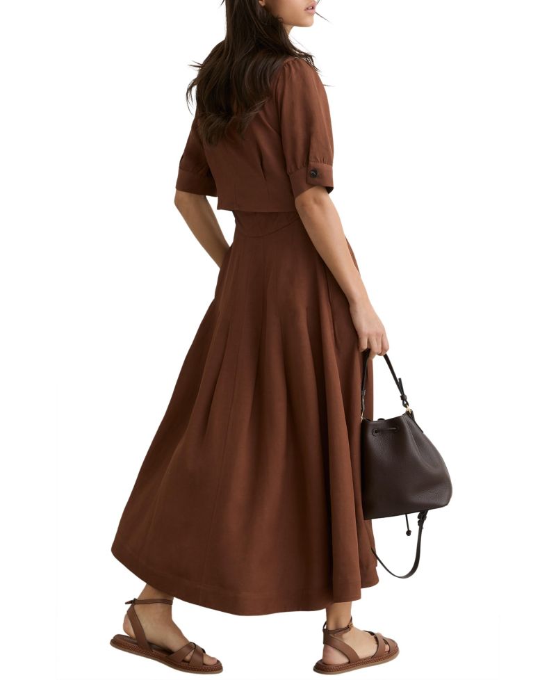 Women's Tessera Short-Sleeve Belted Linen with Midi Dress