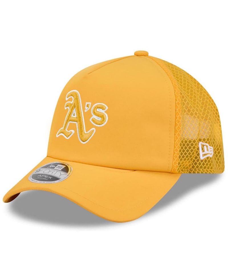 Men's Gold Athletics 2026 Batting Practice Apex 9FORTY Adjustable Trucker Hat