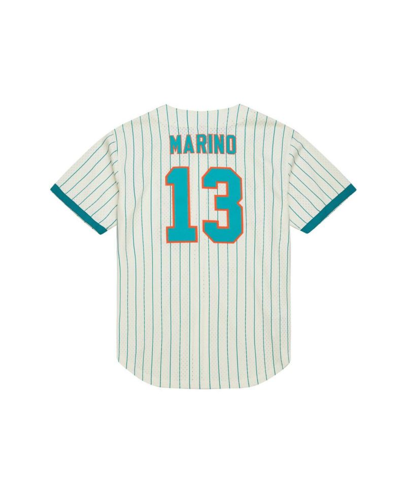 Men's Dan Marino Cream Miami Dolphins Name & Number Mesh Button-Up Baseball Jersey
