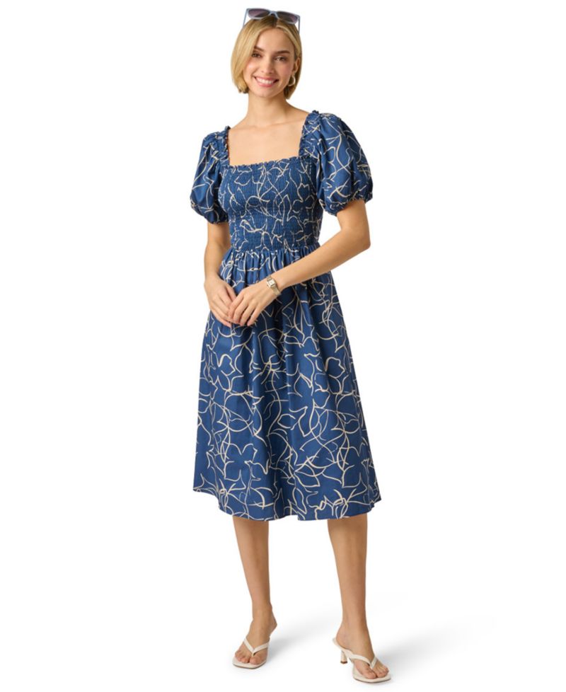 Women's Printed Smocked Midi Dress