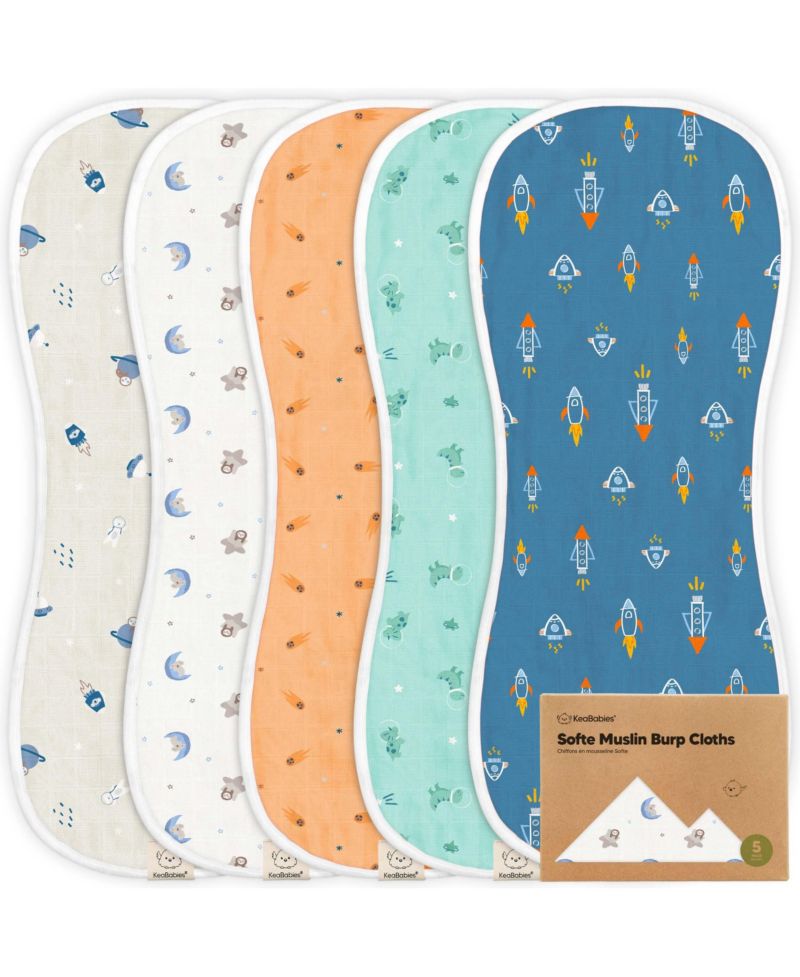 5pk Softe Muslin Burp Cloths for Baby Girls and Boys, Organic Burping Cloths for Babies, Baby Burp Clothes