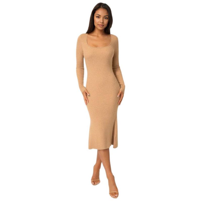 Women's Long Sleeve Scoop Neck Sweater Midi Dress