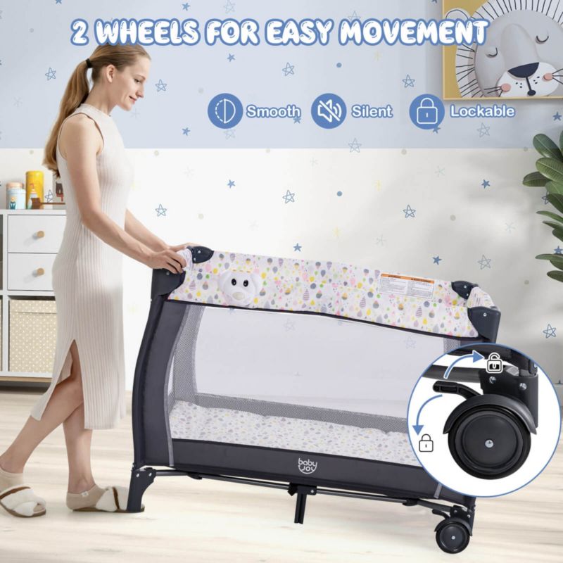 Baby Playard Nursery Center Crib with Hanging Toys Music Box