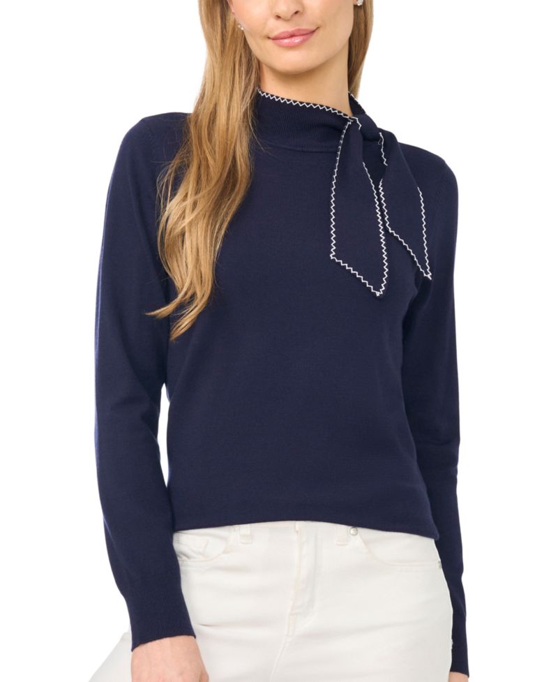 Women's Scarf Tie Neck Sweater