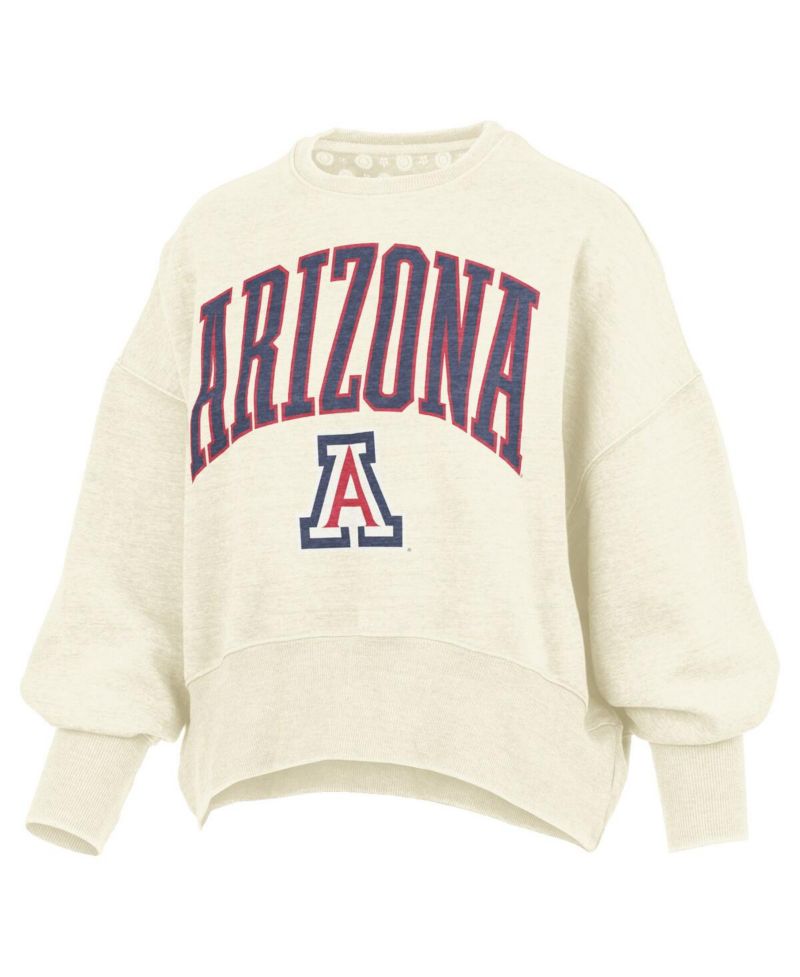 Women's Natural Arizona Wildcats Oversized Waist-Length Crewneck Sweatshirt