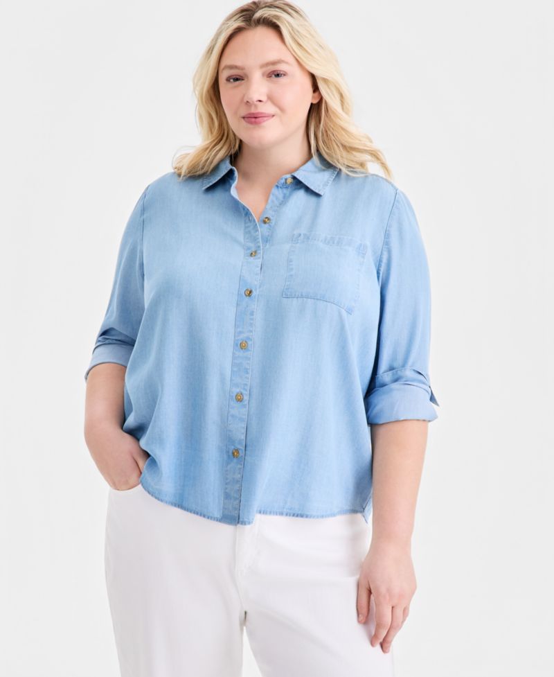 Plus Size Chambray Perfect Button-Up Shirt