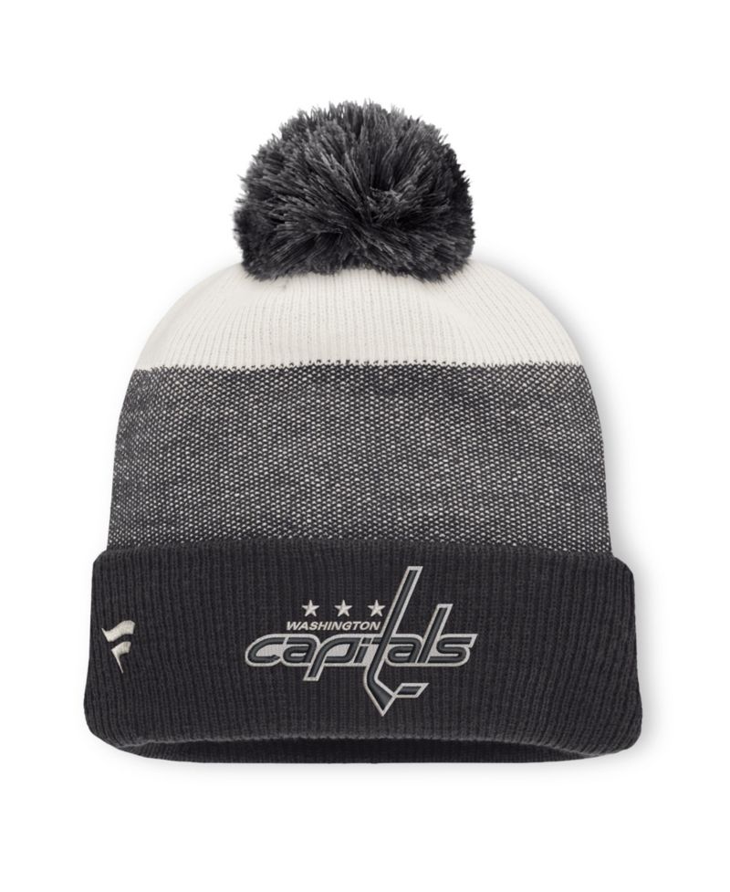 Men's Black/Light Beige Washington Capitals Monochrome Cuffed Knit Hat with Pom