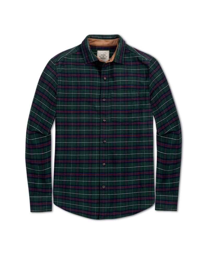Men's Hope and Henry Organic Flannel Shirt with Suede Detail