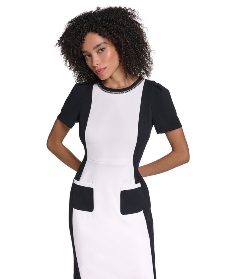 Women's Colorblock Short-Sleeve Sheath Dress