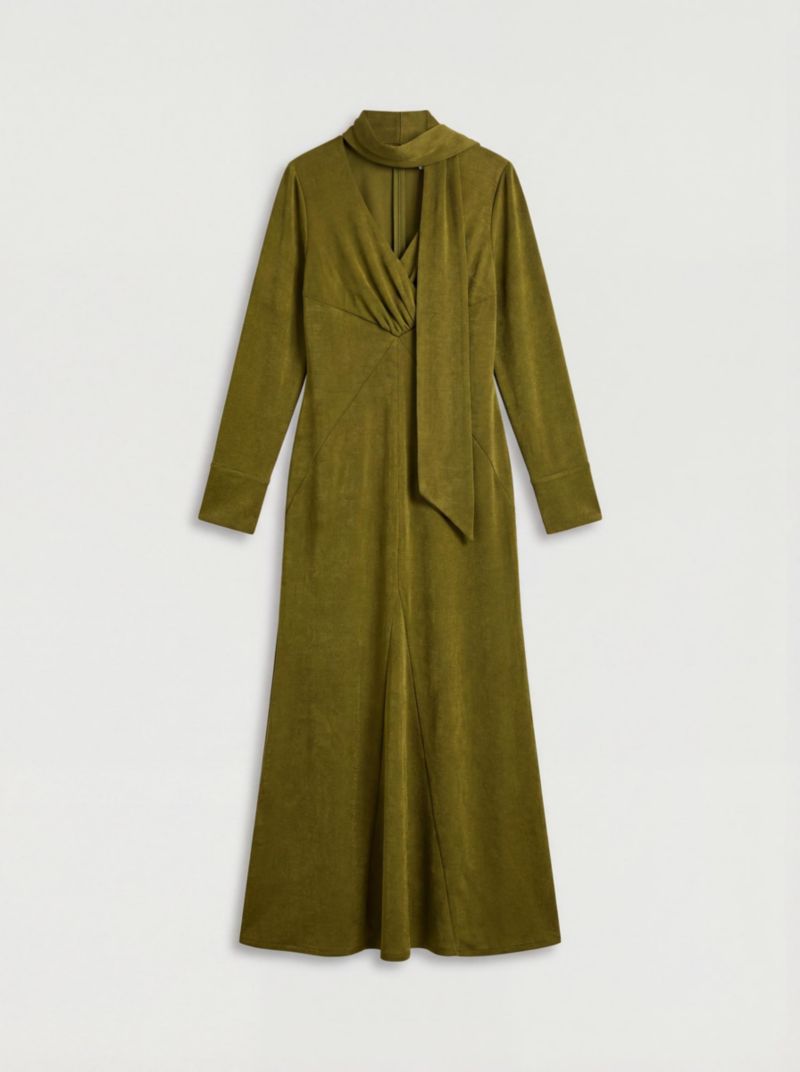Women's Plain Scarf Detail Tie Neck Maxi Dress