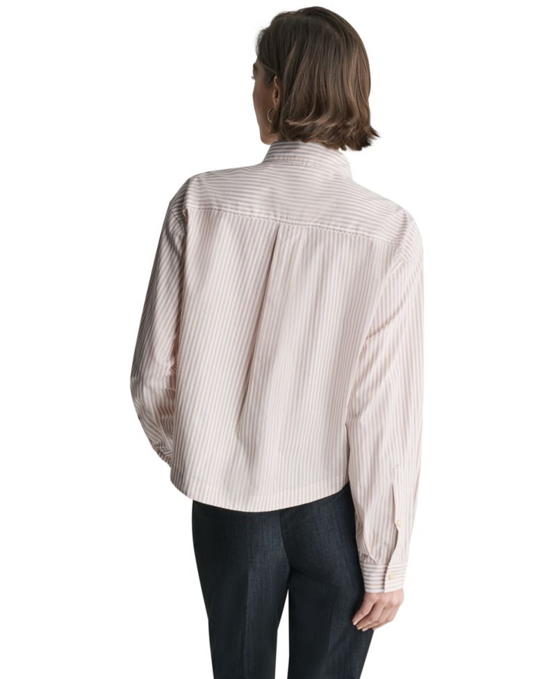 Women's Long-Sleeve Striped Tie Neck Blouse