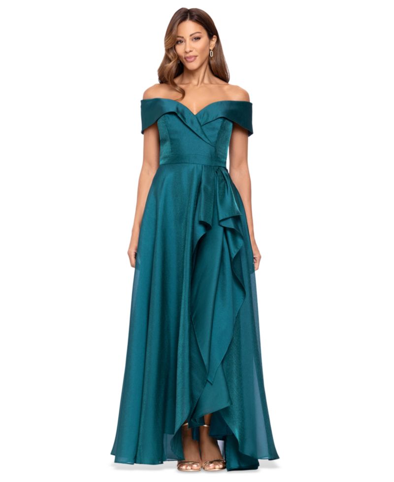 Plus Size Sweetheart Neck Off-The-Shoulder Ruffle Long Dress