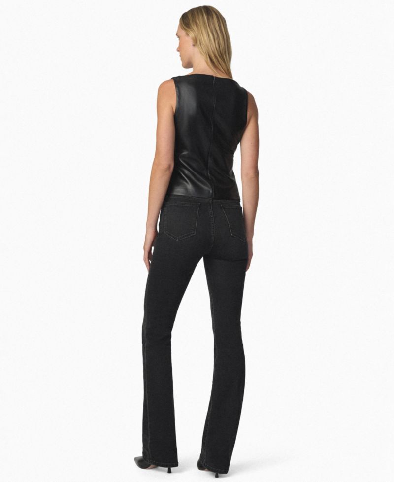 Women's Boat Neck Faux-Leather Tank Top