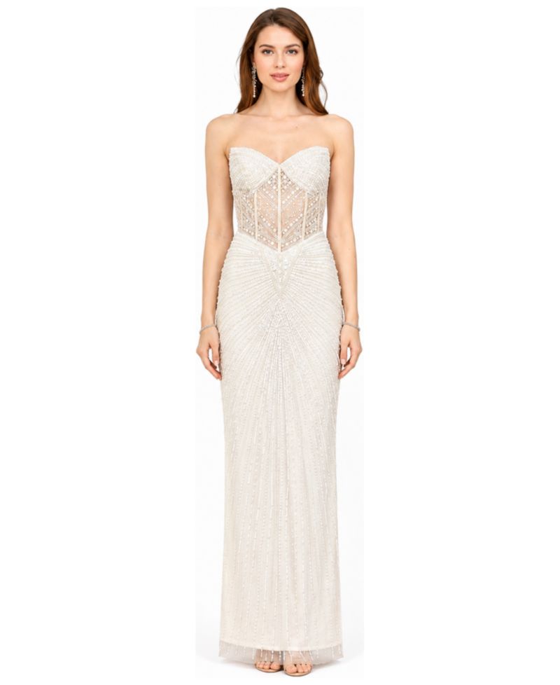 Women's Embellished Strapless Gown with Slit