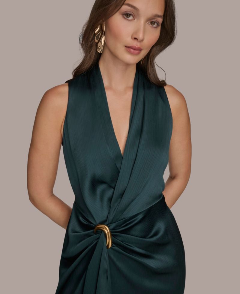 Petite Surplice V-Neck Sleeveless Side Slit Gown
