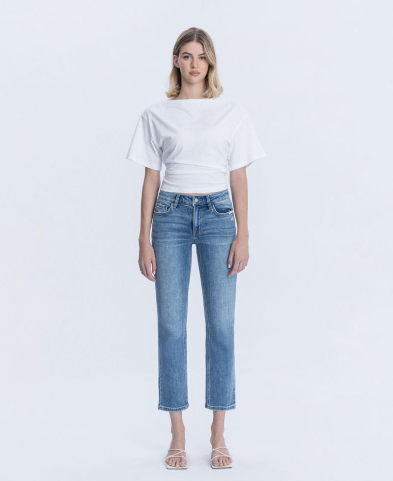 Women's Mid Rise Ankle Slim Straight Jeans
