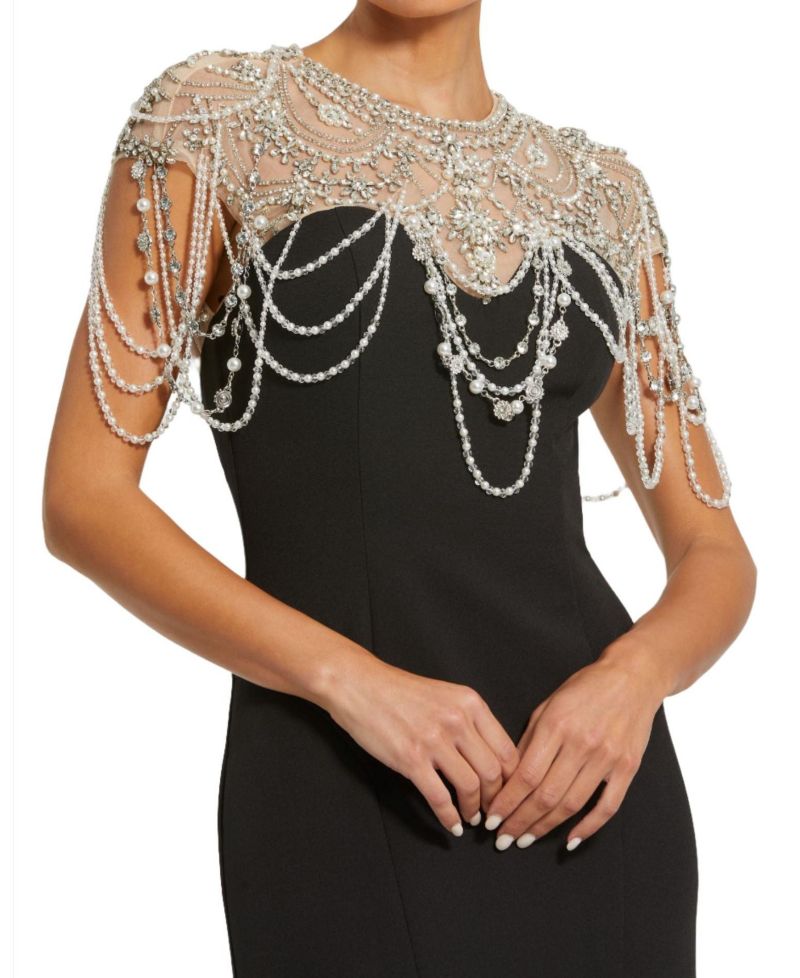 Women's Draped Pearl Beaded Mermaid Gown
