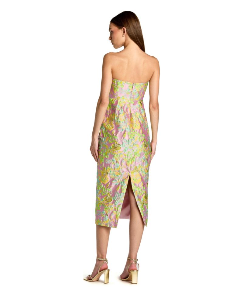 Women's Strapless Floral Brocade Midi Dress