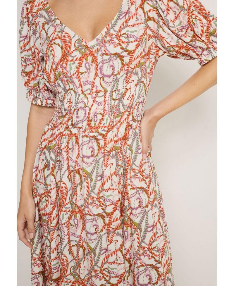Women's Viscose Printed Puff A-Line V-Neck Empire-Waist Maxi Dress