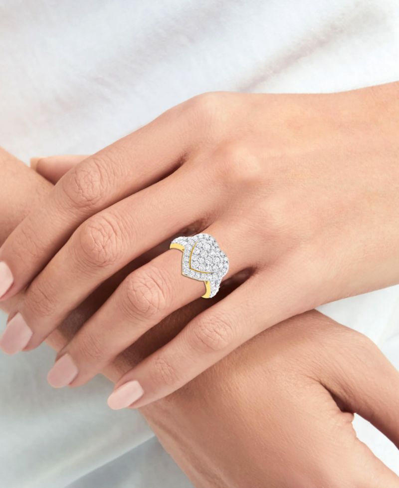 Lab Grown Diamond Heart Halo Cluster Ring (2 ct. t.w.) in Sterling Silver or 14K Gold-Plated Sterling Silver