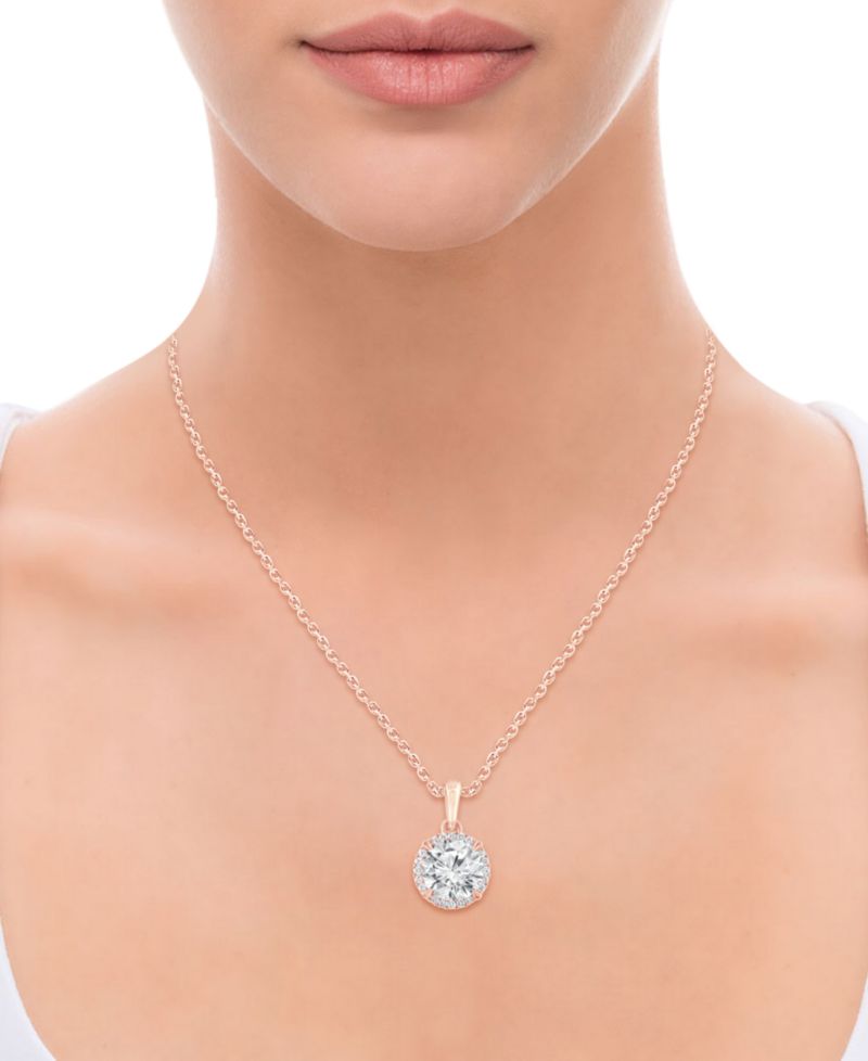 Badgley Mischka Certified Lab Grown Diamond Halo 18" Pendant Necklace (2 ct. t.w.) in 14k Gold