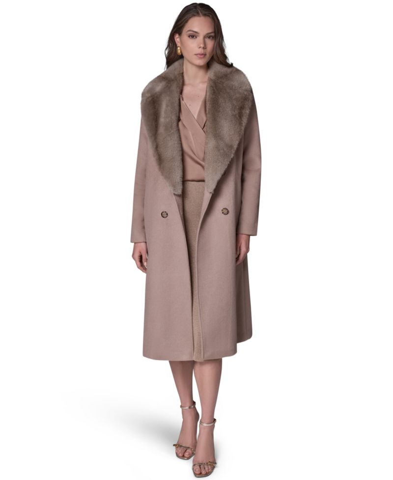 Women's Wool-Blend Faux-Fur-Collar Coat