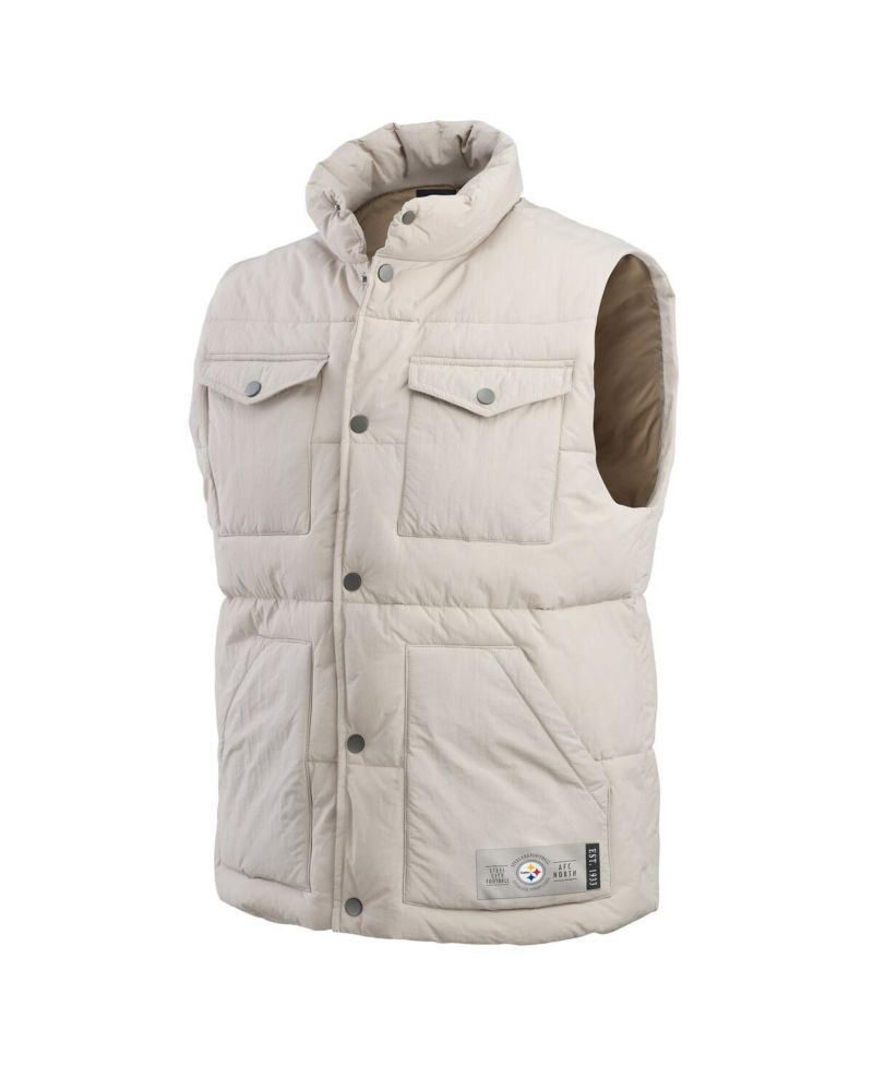 Men's Cream Pittsburgh Steelers Puffer Full-Snap Vest
