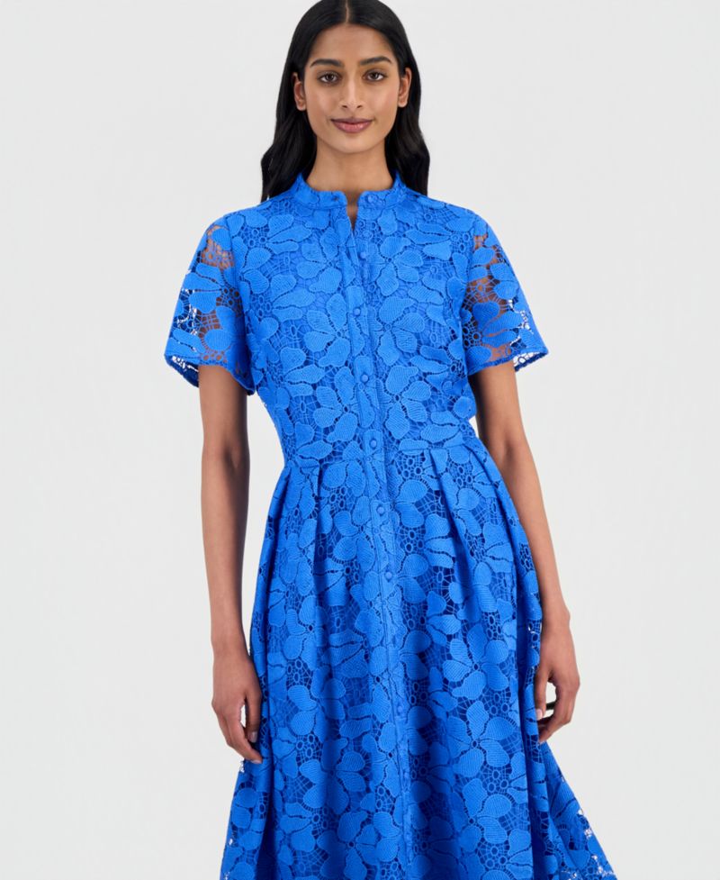 Women's Lace Button-Front Short-Sleeve Dress