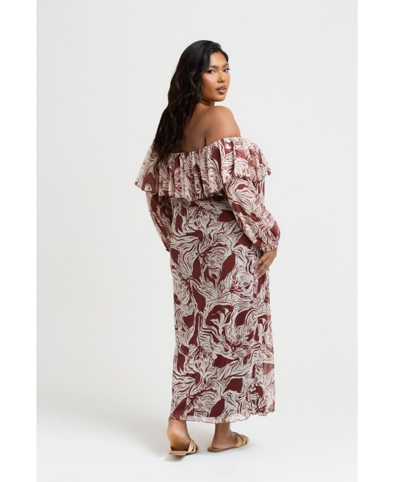 Women's Curve Ruffle Bardot Midaxi Dress