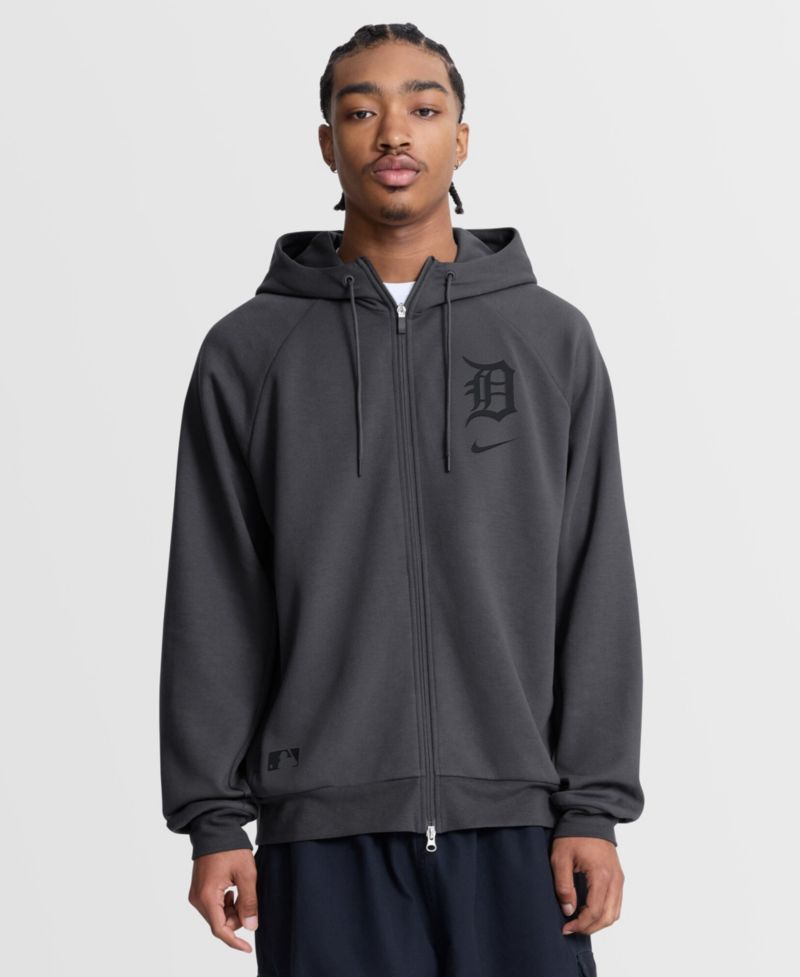 Men's Anthracite Detroit Tigers Authentic Collection Player Raglan Dri-FIT Full-Zip Hoodie