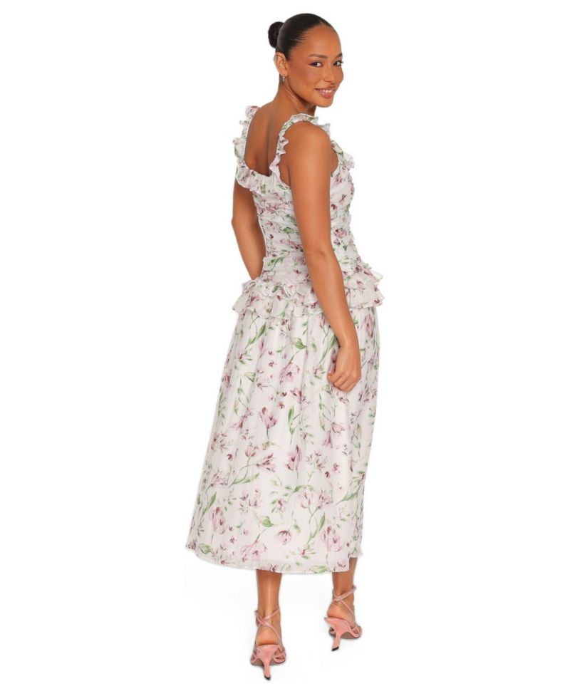Women's Garcia Square-Neckline Floral Peplum-Waist Midi Dress